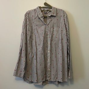 Blue & white stripes with red hearts. Button up. Size XL Old Navy.